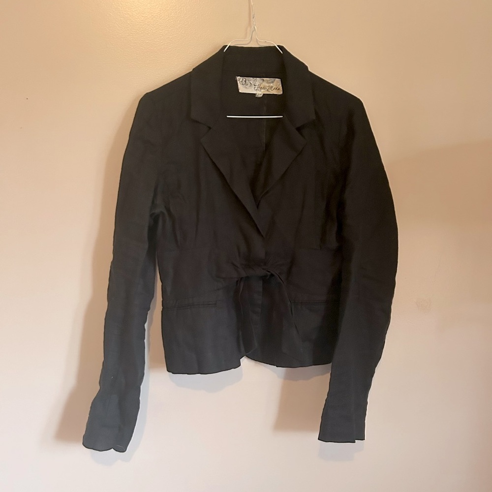 Linen cropped black blazer